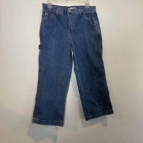 Vintage Tommy Hilfiger Y2K 2001 Wide Leg Carpenter Jeans Leather Patch Baggy - Picture 11 of 11